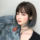 Wig Female Short Hair Bobo Student Head Round Face Full Top Headgear Natural Gradient Color Internal Buckle Straight Hair(Gradient Haze Blue 30CM)