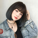 Wig Female Short Hair Bobo Student Head Round Face Full Top Headgear Natural Gradient Color Internal Buckle Straight Hair(Gradient Haze Blue 30CM)