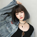 Wig Female Short Hair Bobo Student Head Round Face Full Top Headgear Natural Gradient Color Internal Buckle Straight Hair(Gradient Haze Blue 30CM)