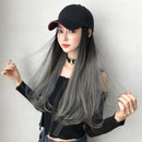 Hat Wig Integrated Gradient Highlighting Long Curly Hair Cap Long Hair Micro-Volume Wig(Gradient Aoki Grey Pick Haze Blue 60CM)