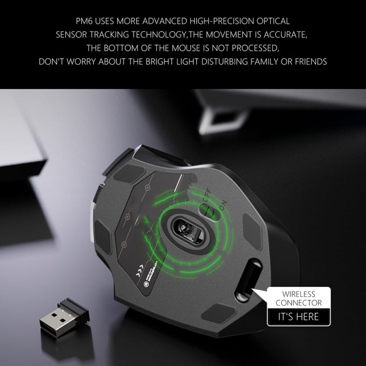 Inphic PM6 6 Keys 1000/1200/1600 DPI Home Gaming Wireless Mechanical Mouse, Colour: Black Wireless Charging Silent Version