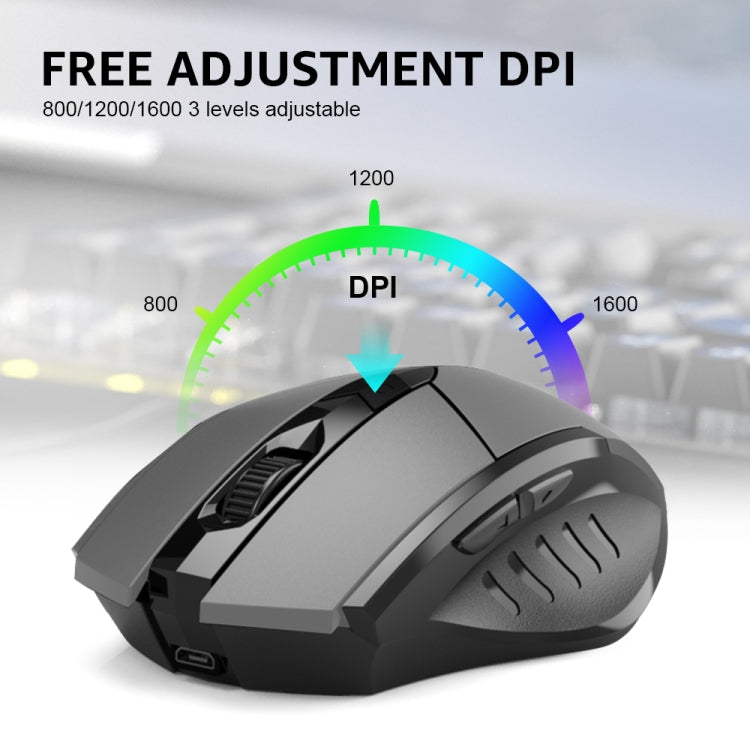 Inphic PM6 6 Keys 1000/1200/1600 DPI Home Gaming Wireless Mechanical Mouse, Colour: Gray Wireless Charging Silent Version