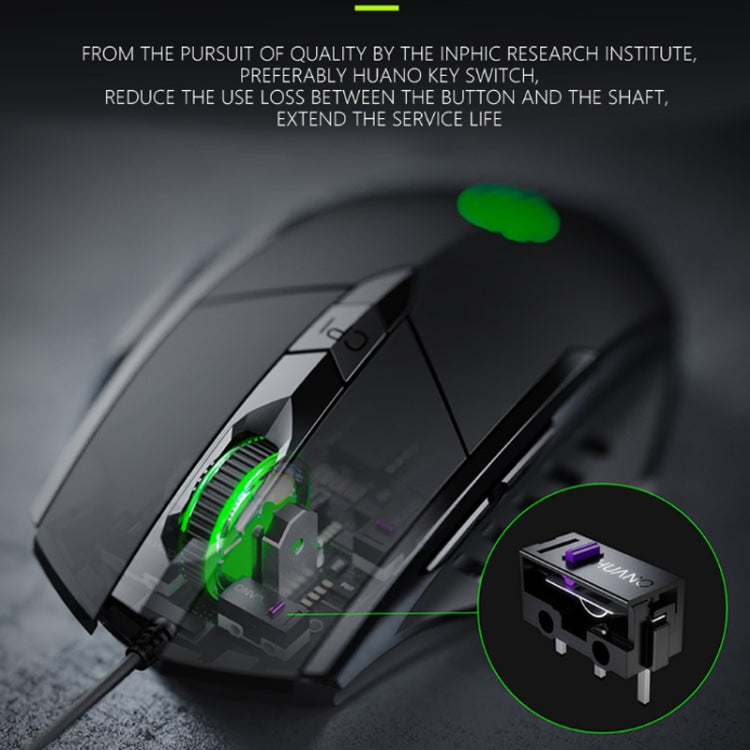 Inphic PW1 Game Mute Macro Definition Illuminated Wired Mouse, Cable Length: 1.5m(Black Business Version)
