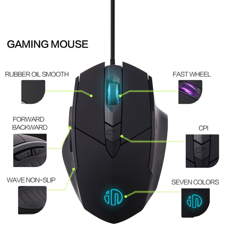 Inphic PW1 Game Mute Macro Definition Illuminated Wired Mouse, Cable Length: 1.5m(Black Business Version)