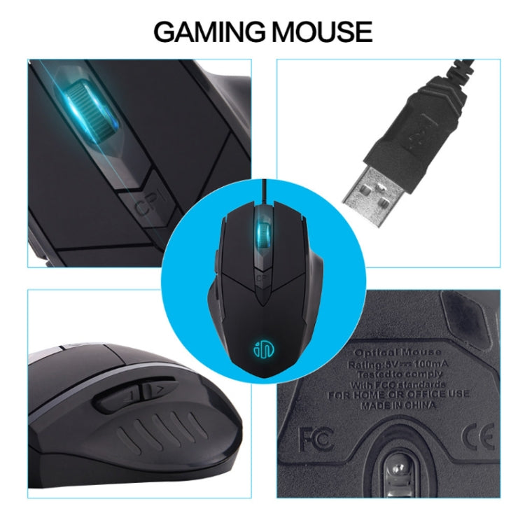 Inphic PW1 Game Mute Macro Definition Illuminated Wired Mouse, Cable Length: 1.5m(Black Business Version)