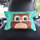 2 PCS Cartoon Cloth Car Seat Back Hanging Storage Tissue Case Box Container Towel Napkin Papers Bag Holder Box Case(Green owl)