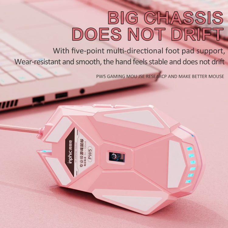 Inphic PW5P 4800 DPI 7 Keys Home Computer USB Gaming Luminous Wired Mouse, Cable Length: 1.5m(Pink)