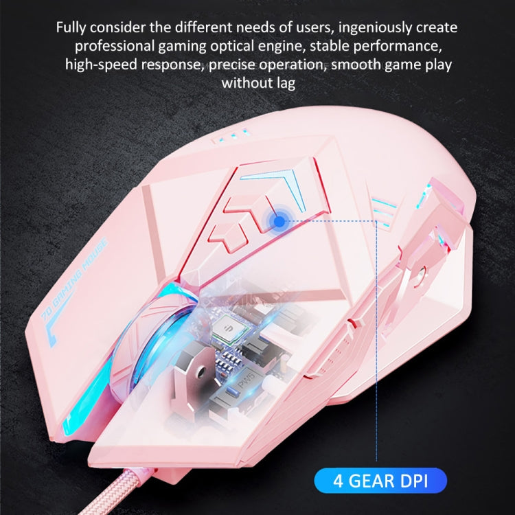 Inphic PW5P 4800 DPI 7 Keys Home Computer USB Gaming Luminous Wired Mouse, Cable Length: 1.5m(Pink)