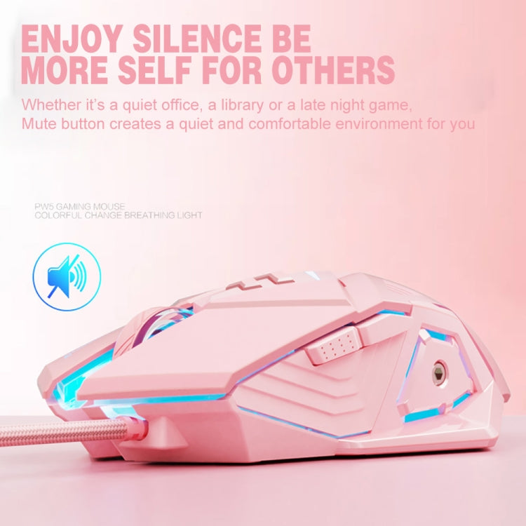 Inphic PW5P 4800 DPI 7 Keys Home Computer USB Gaming Luminous Wired Mouse, Cable Length: 1.5m(Pink)