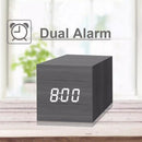 Multicolor Sounds Control Wooden Clock Modern Digital LED Desk Alarm Clock Thermometer Timer Black White