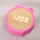 Creative Cat Shape Children Environmental Protection Silicone Wooden Silent LED Electronic Alarm Clock, Style:Ordinary(Green Light + Pink)
