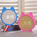 Creative Cat Shape Children Environmental Protection Silicone Wooden Silent LED Electronic Alarm Clock, Style:Ordinary(Green Light + Pink)