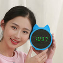 Creative Cat Shape Children Environmental Protection Silicone Wooden Silent LED Electronic Alarm Clock, Style:Ordinary(Blue Light + Blue)
