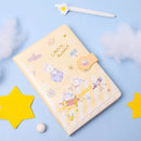 Cartoon Universe Pattern Color Page Magnetic Buckle Notebook PU Student Handbook Account Thickened Notebook(Yellow)