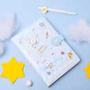 Cartoon Universe Pattern Color Page Magnetic Buckle Notebook PU Student Handbook Account Thickened Notebook(Blue)