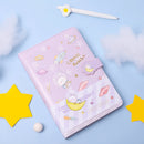 Cartoon Universe Pattern Color Page Magnetic Buckle Notebook PU Student Handbook Account Thickened Notebook(Purple)