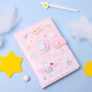 Cartoon Universe Pattern Color Page Magnetic Buckle Notebook PU Student Handbook Account Thickened Notebook(Pink)