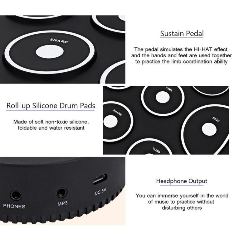 Portable Hand-Rolled Drum Set Music Early Education Simulation Jazz Drum Practice Drum(White)