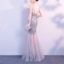 Sequins Beading Evening Dresses Mermaid Long Formal Prom Party Dress, Size:XL(Black Gold)
