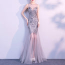 Sequins Beading Evening Dresses Mermaid Long Formal Prom Party Dress, Size:XL(Black Gold)