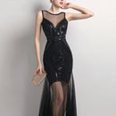 Sequins Beading Evening Dresses Mermaid Long Formal Prom Party Dress, Size:XXL(Black)
