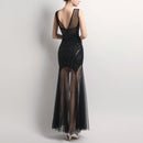 Sequins Beading Evening Dresses Mermaid Long Formal Prom Party Dress, Size:XXL(Black)
