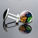 5 Pairs Tree of Life PatternCufflinks Metallic Shirt Ornaments Men Clothing Jewelry(Color Block Stitching)