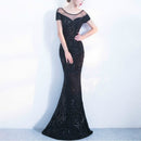 Elegant Backless Long Evening Dress Mermaid Party Sequins Maxi Dress, Size:L(Black)