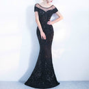 Elegant Backless Long Evening Dress Mermaid Party Sequins Maxi Dress, Size:L(Black)