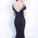 Elegant Backless Long Evening Dress Mermaid Party Sequins Maxi Dress, Size:L(Black)