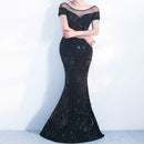 Elegant Backless Long Evening Dress Mermaid Party Sequins Maxi Dress, Size:L(Black)