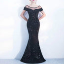 Elegant Backless Long Evening Dress Mermaid Party Sequins Maxi Dress, Size:XL(Black)