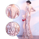 V-neck See-through Back Sequins Party Formal Dress Half Sleeve Sexy Long Evening Dresses, Size:S(Black)