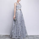 Banquet Lace Sleeveless Long Party Formal Gown, Size:S(Grey)