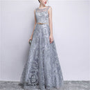 Banquet Lace Sleeveless Long Party Formal Gown, Size:M(Grey)