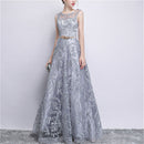 Banquet Lace Sleeveless Long Party Formal Gown, Size:M(Grey)
