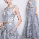 Banquet Lace Sleeveless Long Party Formal Gown, Size:M(Grey)