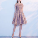 Lace Prom Dress Simple Short Party Formal Gown, Size:S(Khaki)