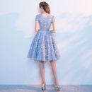Lace Prom Dress Simple Short Party Formal Gown, Size:S(Khaki)
