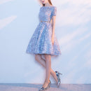Lace Prom Dress Simple Short Party Formal Gown, Size:S(Khaki)