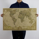 Antique Poster Wall Chart Retro Matte Kraft Paper World Map, Size:80X120cm