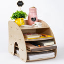 Office Supplies Curved Desktop A4 Storage Box Wooden File Rack Data Rack Shelf(Oak)