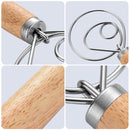 2 PCS 13 Inch Oak Handle Flour Mixer Dough Stainless Steel Mixing Rod Coil Whisk Double Circle Agitator