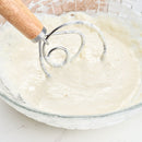 2 PCS 13 Inch Oak Handle Flour Mixer Dough Stainless Steel Mixing Rod Coil Whisk Double Circle Agitator