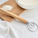 2 PCS 13 Inch Oak Handle Flour Mixer Dough Stainless Steel Mixing Rod Coil Whisk Double Circle Agitator