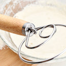 2 PCS 13 Inch Oak Handle Flour Mixer Dough Stainless Steel Mixing Rod Coil Whisk Three Circle Agitator