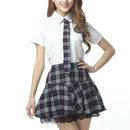Short Sleeves School Uniform Girl Sailor Dress Plaid Skirt, Size:XXL(Grey)