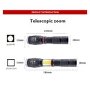 Telescopic Zoom Strong Light Flashlight Strong Magnetic Rechargeable LED Flashlight, Colour: Black Head (No Battery, No Charger)
