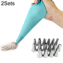 2 Sets Reusable Silicone Pastry Bag Cake Decorating Tools with 16 Nozzles Tips(Blue)
