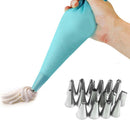 2 Sets Reusable Silicone Pastry Bag Cake Decorating Tools with 16 Nozzles Tips(Blue)